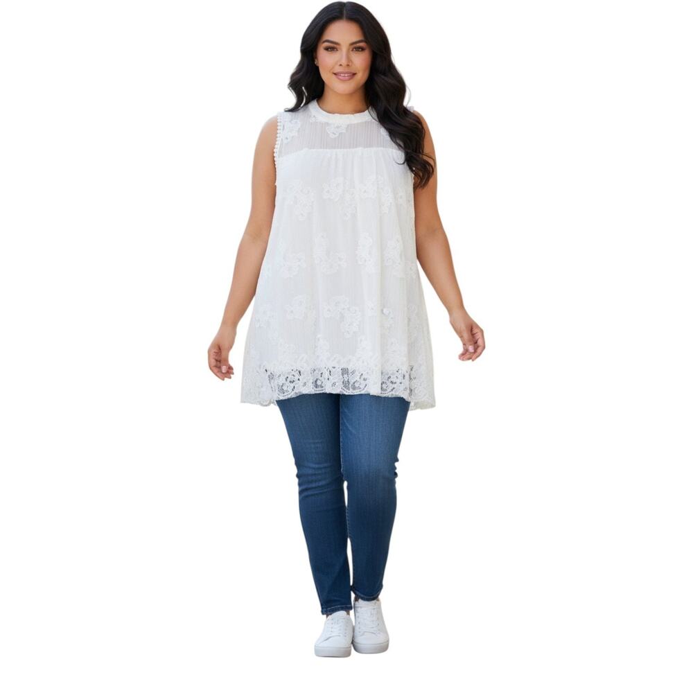 Olivia Blu Women's 3X Ivory Lace Sleeveless Tunic Blouse NWT Boho Plus Size